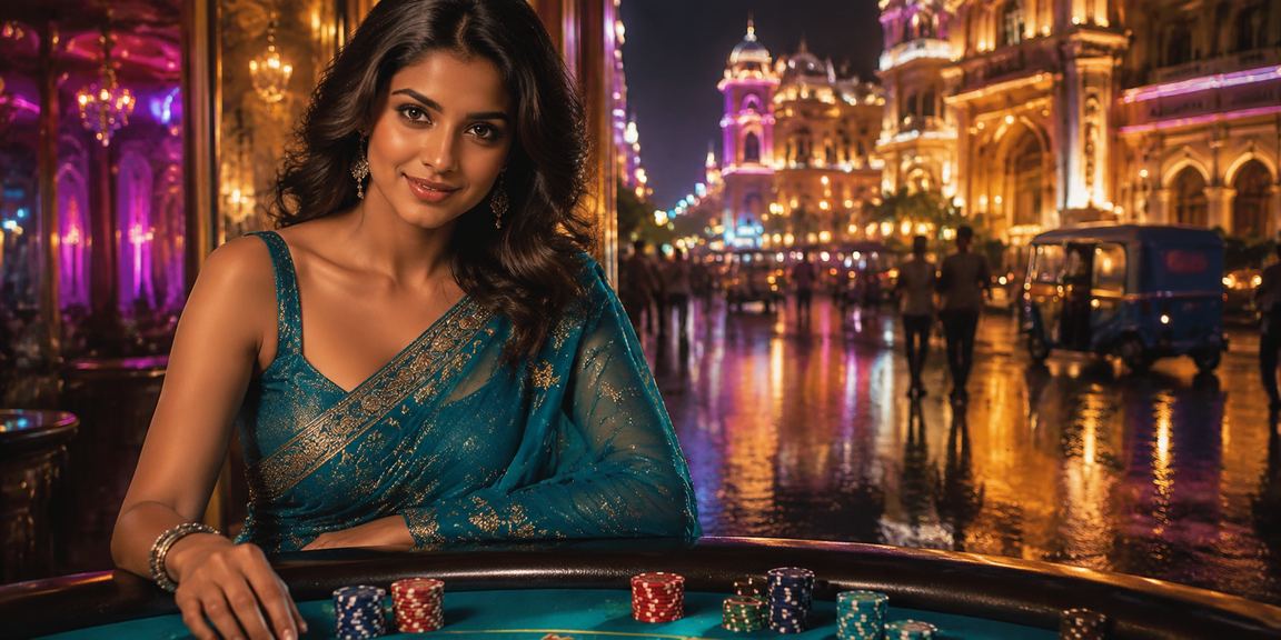 Woman playing lottery and dice games in traditional clothing in Lucknow