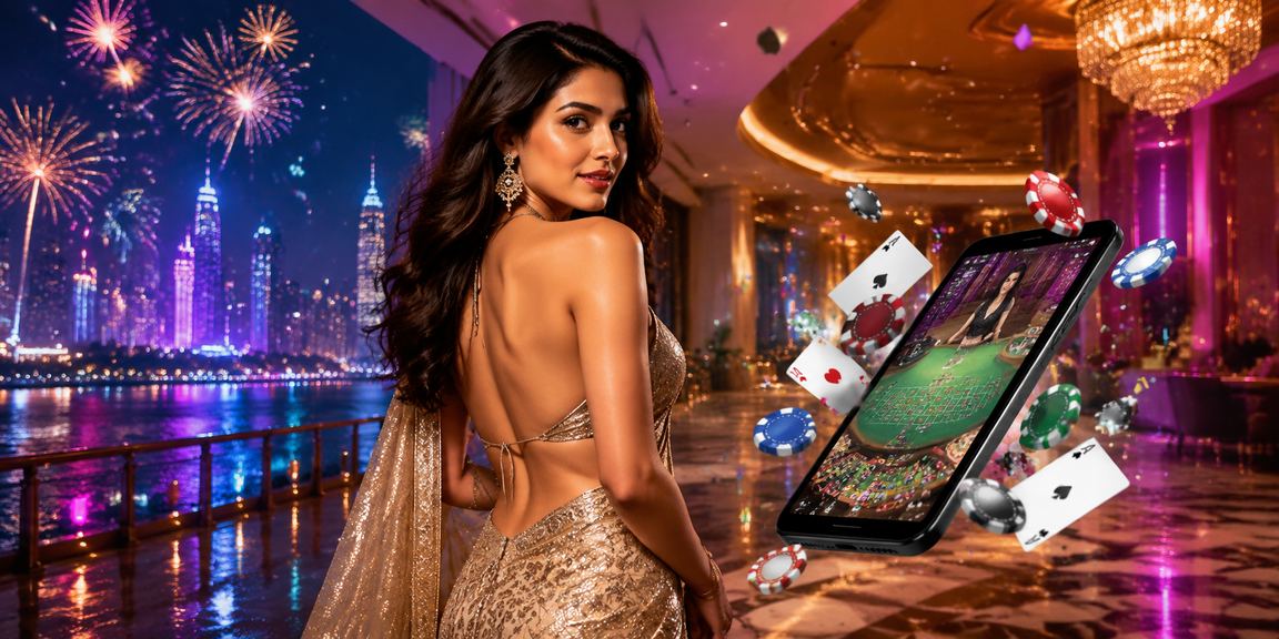 Nighttime casino and entertainment district in Mumbai with neon lights