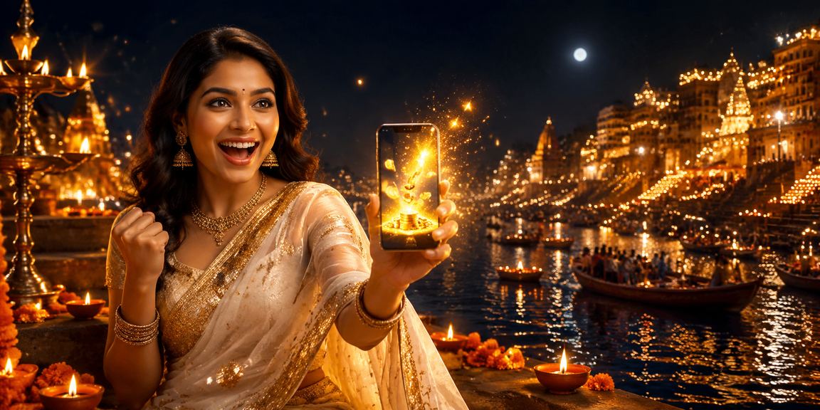 VIP user managing account on casino app at Varanasi riverside